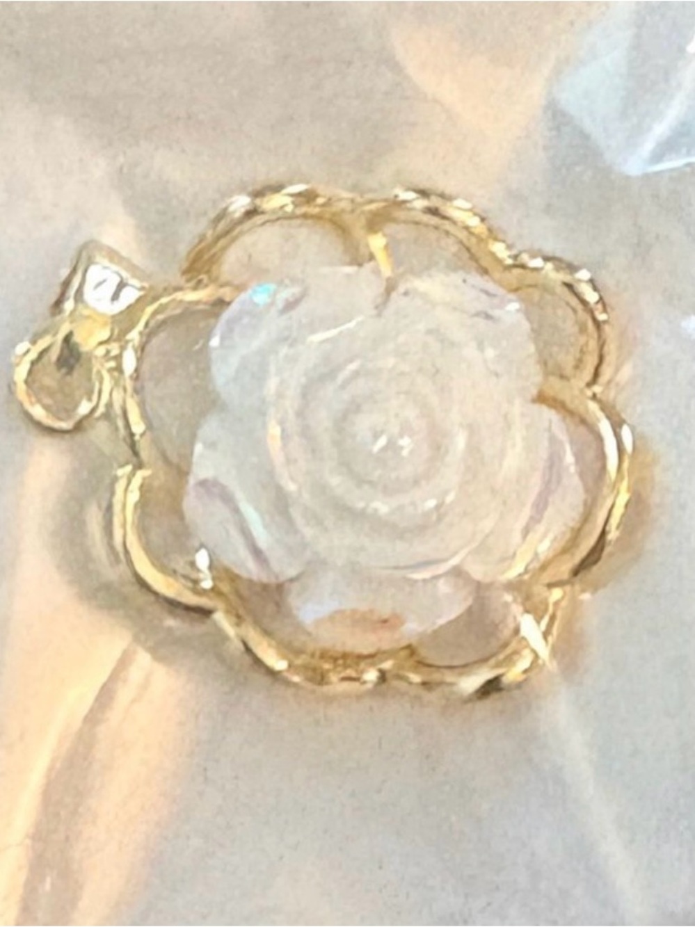 Gold and White Floral Rose Pendant Necklace - Women’s Jewelry